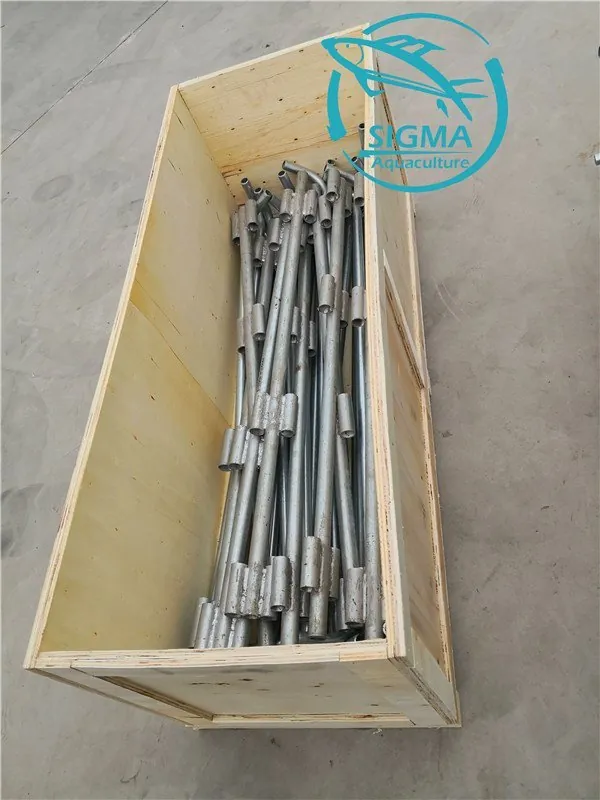 Galvanized tank frame pipes packed in a wooden export crate